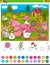 Counting and adding task with cartoon farm animals