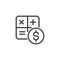 Counting cash icon. Mathematical formula and dollar sign. Budget planning, cost estimates, analysis of savings