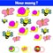 Counting educational children game, kids activity sheet. How many objects task. Learning mathematics, numbers.