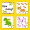 Counting game for children. Happy characters. Learning mathematics. How many object in the picture. Education worksheet. With