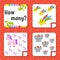 Counting game for children. Happy characters. Learning mathematics. How many object in the picture. Education worksheet. With