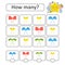Counting game for preschool children. Count how many bows in the picture and write down the result. With a place for answers.