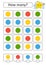 Counting game for preschool children for the development of mathematical abilities. How many circles of different colors. With a p