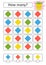 Counting game for preschool children for the development of mathematical abilities. How many diamonds of different colors. With a