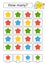 Counting game for preschool children for the development of mathematical abilities. How many stars of different colors. With a pla
