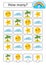 Counting game for preschool children. The study of mathematics. How many characters in the picture. Moon, cloud, palm, star. With