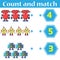 Counting game for preschool kids. Educational and mathematical game for children. Count and match - worksheet for kids