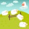 Counting sheep. Cartoon happy sheep for baby. Cartoon character sheep on meadow