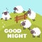 Counting sheep to fall asleep. Cartoon happy jumping sheep for baby.