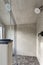 Country bathroom interior with ivory subway tile