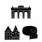 Country Belgium black icons in set collection for design.Travel and attractions Belgium vector symbol stock web