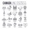 Country Canada travel vacation guide of goods, place and feature. Set of architecture, fashion, people, item, nature
