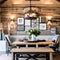 Country Charm: A cozy farmhouse-style dining room with a rustic wooden table, mason jar chandeliers, and a gallery wall of vinta