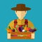 Country farmer who keeps fresh vegetables. Vector icon