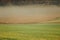 Country field fog landscape on autumn day