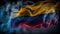 Country Flag of Colombia Creatively By Surrounded White Smoke Wind on Dark Backdrop AI Generative