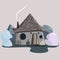 the country flat isolated magic liitle house with smoking chimney