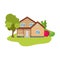 Country house surrounded by trees and local produce vector illustration