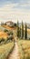 Country House And Trees In Tuscany: A Genndy Tartakovsky Inspired Painting