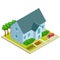 Country house with vegetable and fruit garden isometric vectot design