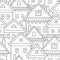 Country houses. Seamless vector border pattern.