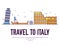 Country Italy travel vacation of place and feature. Set of architecture, item, nature background concept. Infographic