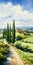 Country Landscape Painting With Cypress Trees - Architectural Illustrator Style