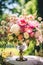 Country life, garden and floral decor, peony flowers bouquet in the countryside, country cottage style, generative ai