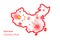 Country on the map of the People`s Republic of China and the inscription 2019-nCoV. white background Concept of the new