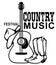 Country music with acoustic guitar and cowboy American boots and hat. Outline vector illustration isolated t shirt design on white