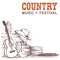 Country music background with guitar and american cowboy shoes a