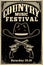 Country music festival poster template. Cowboy hat with crossed revolvers. Wild West theme. Design element for poster, card, banne