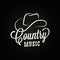 Country music sign. Cowboy hat with country music