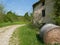 country paths with hay bales