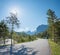 Country road to ahornboden, tirolean alpine landscape Risstal valley