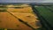 country side aerial landscape cereal field and green space with road between it