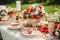 Country tablescape, formal dinner table setting, table scape with strawberry decoration for wedding party and holiday