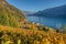 Countryside autumn landscape with vineyards in Swiss Alps. Switzerland, Europe