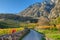 Countryside autumn landscape with vineyards in Swiss Alps. Switzerland, Europe