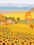 Countryside farm with sunflower growing