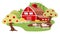 Countryside farm yard flat illustration. Livestock farming cartoon concept isolated on white background. Apple trees, pigs near