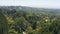 Countryside, forest and drone in landscape with trees, woods and nature on hill or mountain. Outdoor, park and travel in