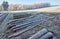 Countryside with frozen logs and fields