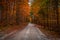 Countryside gravel dirt road in Autumn season