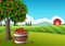 Countryside landscape with apple tree