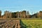 Countryside landscape of arable land with selective focus