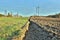 Countryside landscape of arable land with selective focus