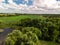 Countryside landscape with forest and ponds in Russia, top view