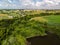 Countryside landscape with forest and ponds in Russia, top view