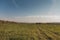 Countryside landscape with meadow and haystacks - autumn outdoor